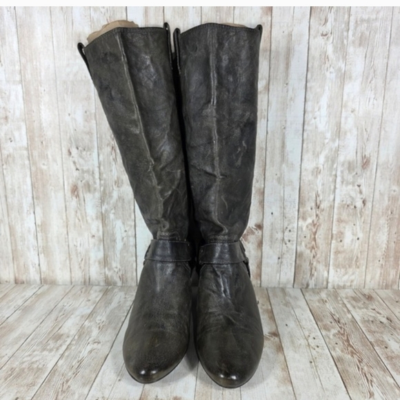 Frye Steffi Pull On Harness Biker Kitten Heel Grey Leather Boots Size 7.5 - Picture 7 of 16